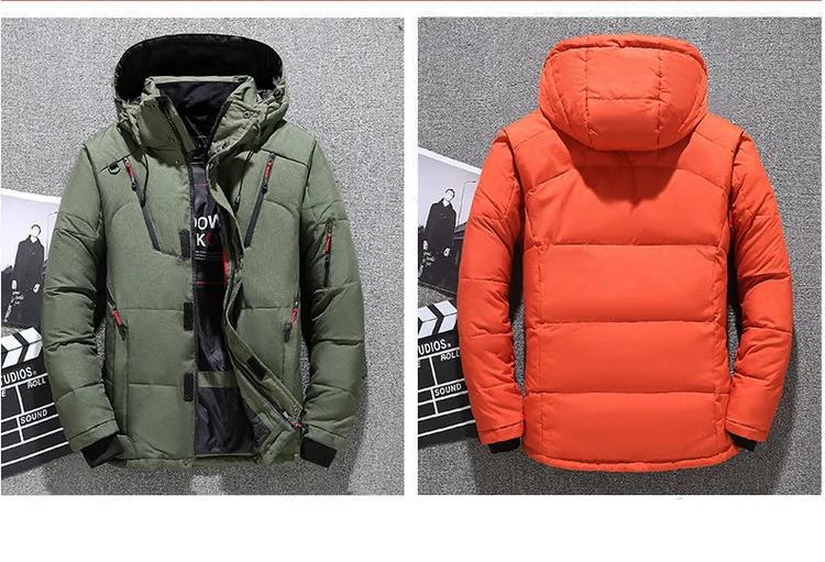 Mens White Duck Down Jacket Warm Hooded Thick Puffer Jacket Coat Male Casual High Quality Overcoat Thermal Winter Parka Men