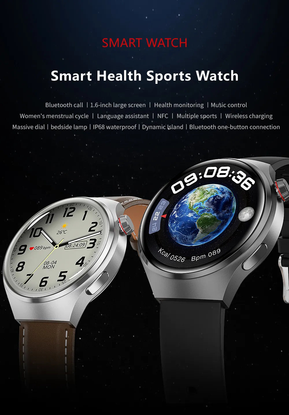 New GPS Smart Watch Men For Huawei GT4 Pro 360*360 HD Screen Heart rate Bluetooth Call NFC IP68Waterproof Blood Sugar Smartwatch