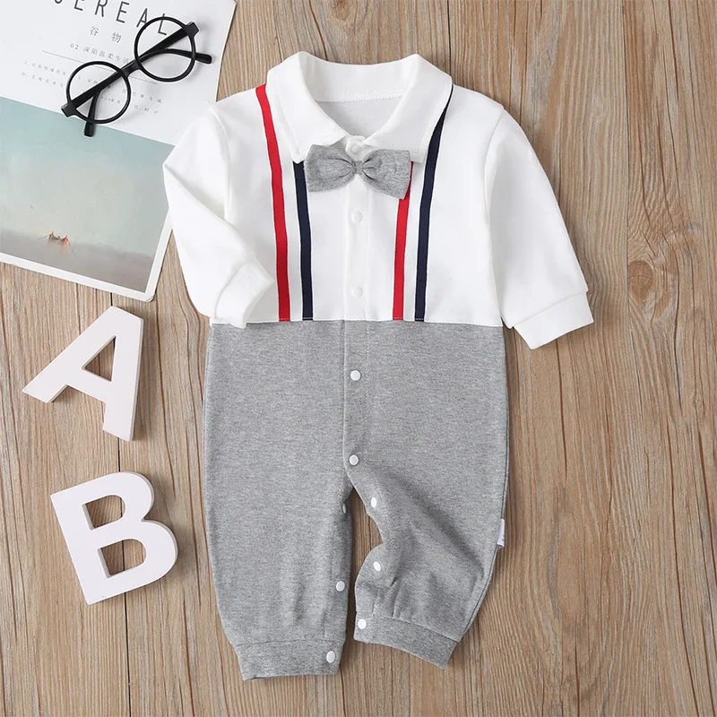 Newborn Baby Romper 2023 Fall Long Sleeves Bowtie Style Bebe Boy Girl Clothes Little Gentle Man Penguin Infant Babe Jumpsuits