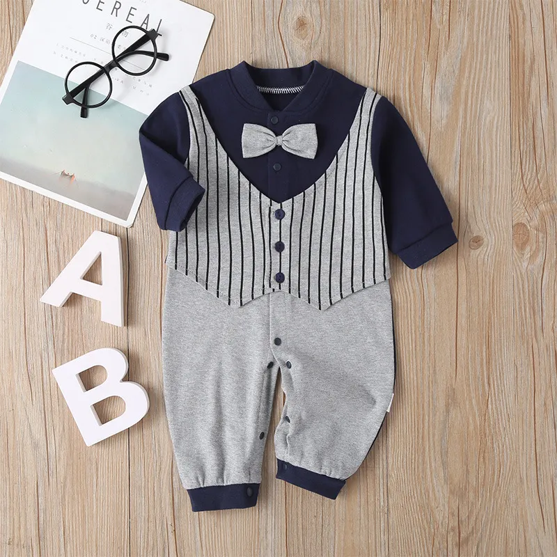 Newborn Baby Romper 2023 Fall Long Sleeves Bowtie Style Bebe Boy Girl Clothes Little Gentle Man Penguin Infant Babe Jumpsuits