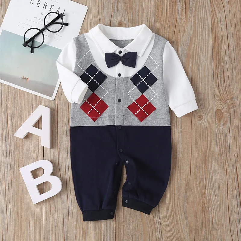 Newborn Baby Romper 2023 Fall Long Sleeves Bowtie Style Bebe Boy Girl Clothes Little Gentle Man Penguin Infant Babe Jumpsuits