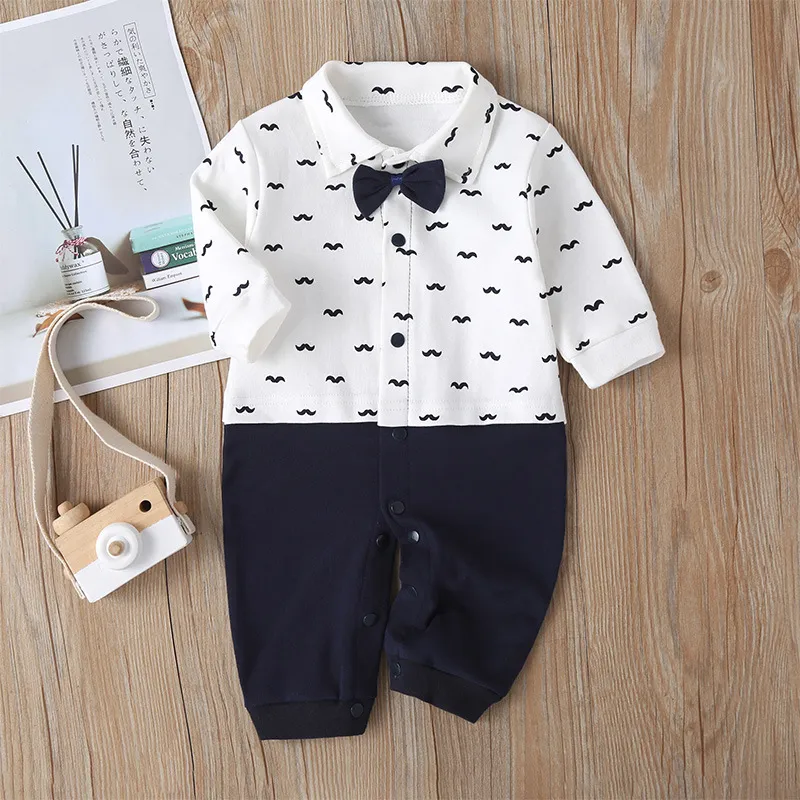 Newborn Baby Romper 2023 Fall Long Sleeves Bowtie Style Bebe Boy Girl Clothes Little Gentle Man Penguin Infant Babe Jumpsuits