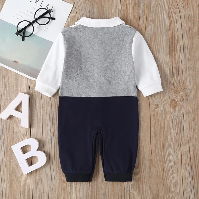 Newborn Baby Romper 2023 Fall Long Sleeves Bowtie Style Bebe Boy Girl Clothes Little Gentle Man Penguin Infant Babe Jumpsuits