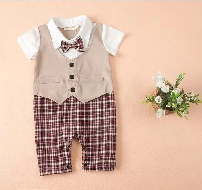 Gentleman baby new style short sleeve wedding and party baby boys clothes cut romper clothes