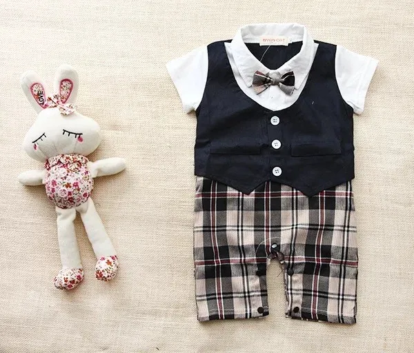 Gentleman baby new style short sleeve wedding and party baby boys clothes cut romper clothes