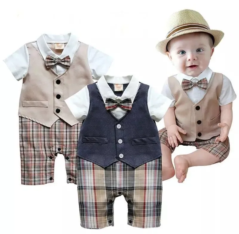 Gentleman baby new style short sleeve wedding and party baby boys clothes cut romper clothes