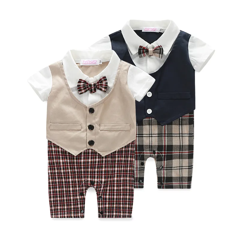 Gentleman baby new style short sleeve wedding and party baby boys clothes cut romper clothes