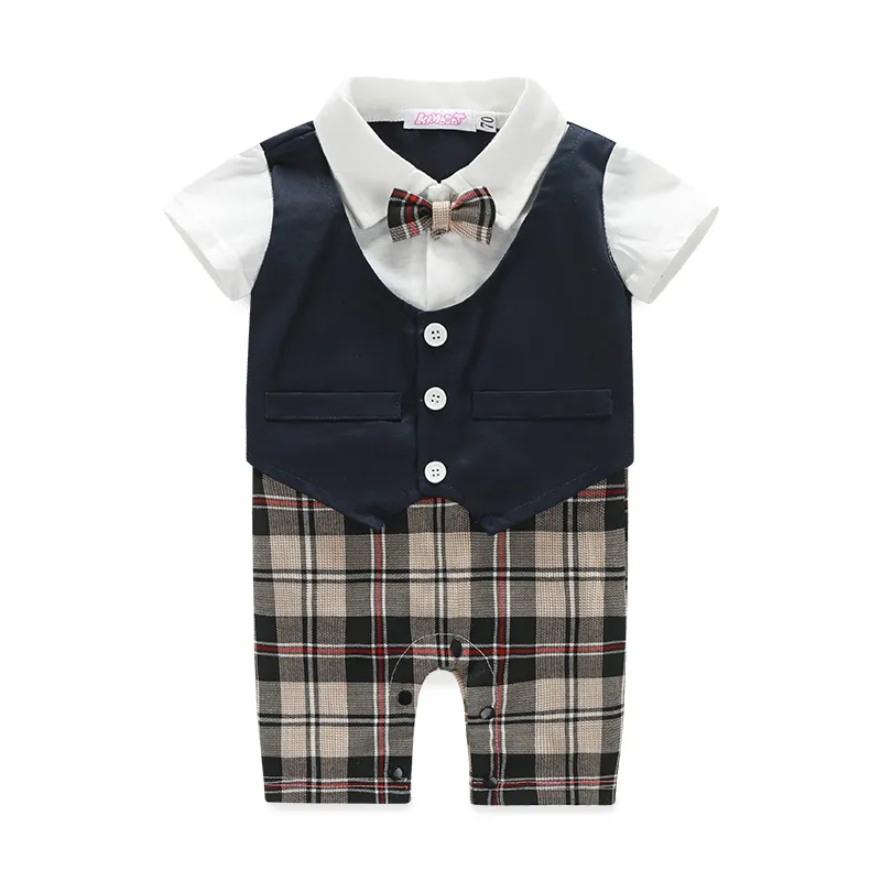 Gentleman baby new style short sleeve wedding and party baby boys clothes cut romper clothes