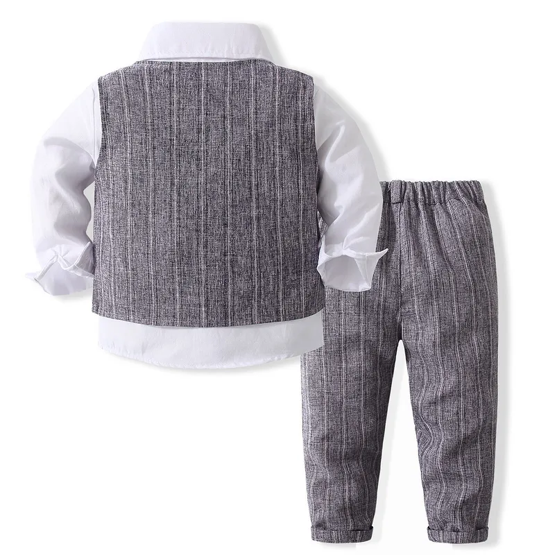 Baby Boy Long Sleeve Gentleman White Shirt Bowtie Tuxedo Jumpsuit Overall