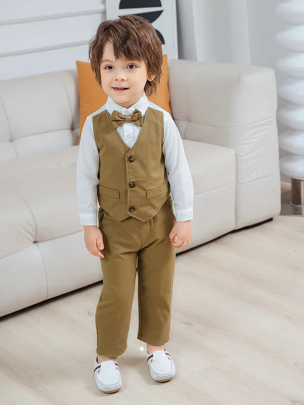 Baby Boy Long Sleeve Gentleman White Shirt Bowtie Tuxedo Jumpsuit Overall