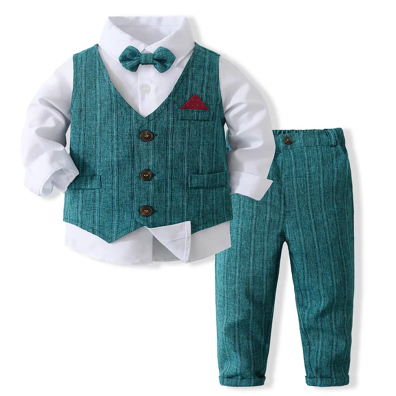 Baby Boy Long Sleeve Gentleman White Shirt Bowtie Tuxedo Jumpsuit Overall