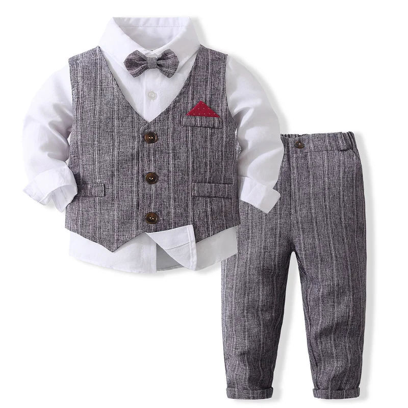 Baby Boy Long Sleeve Gentleman White Shirt Bowtie Tuxedo Jumpsuit Overall