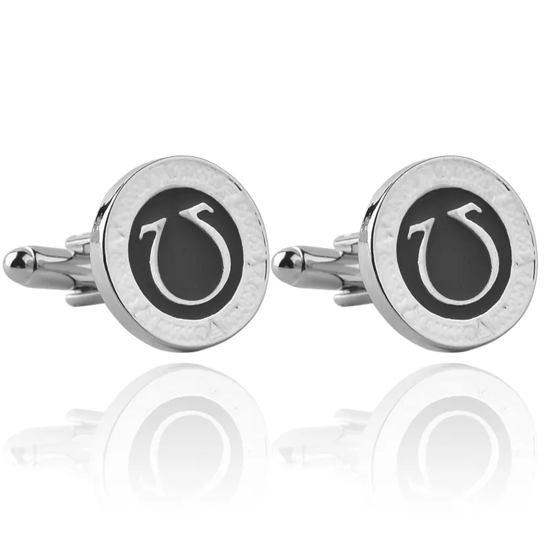 Casual Greek Letter Ohm Cufflinks For Mens Fashion enamel Men Jewelry black Cuff Links Classic Cufflink