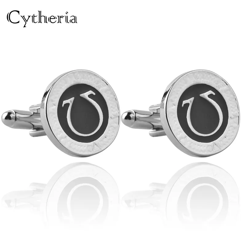 Casual Greek Letter Ohm Cufflinks For Mens Fashion enamel Men Jewelry black Cuff Links Classic Cufflink