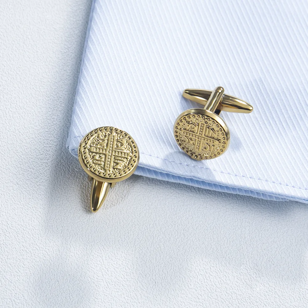 Tangula Retro Conqueror‘s Cross Round Cufflinks Stainless Steel Jesus Faith Jewelry Men's Cufflinks for Shirts Wedding Souvenir