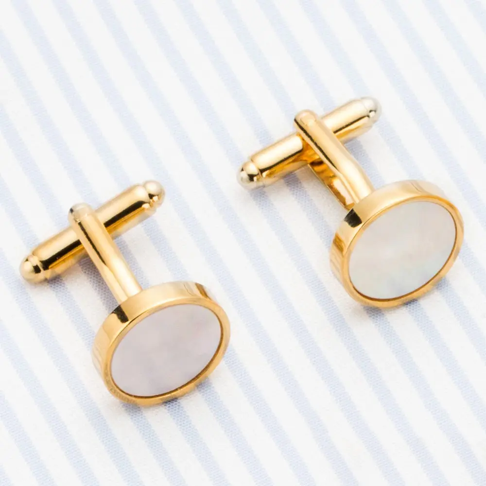 VAGULA Classic Gold-Color Plated Mother Pearl Copper Men's Cuff link Luxury gift Party Wedding Suit Shirt Buttons Cufflinks 718