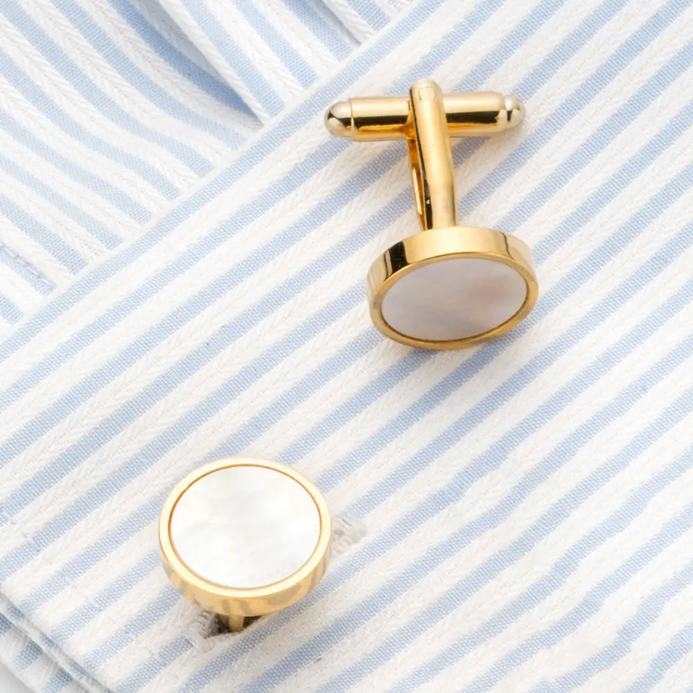 VAGULA Classic Gold-Color Plated Mother Pearl Copper Men's Cuff link Luxury gift Party Wedding Suit Shirt Buttons Cufflinks 718