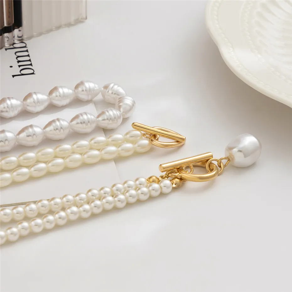 Ingemark Vintage Imitation-Pearl Heart OT Buckle Pendant Necklace Women Wedding Bridal Bead Chain Neck Accessories Jewelry New