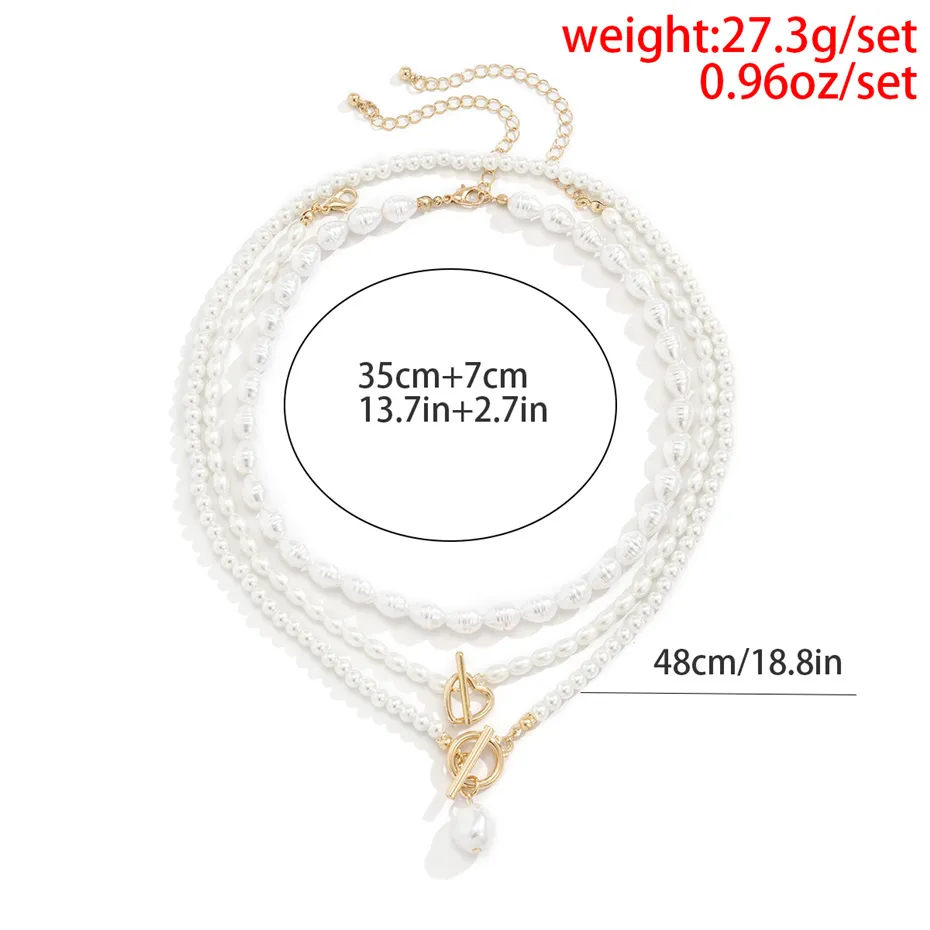 Ingemark Vintage Imitation-Pearl Heart OT Buckle Pendant Necklace Women Wedding Bridal Bead Chain Neck Accessories Jewelry New