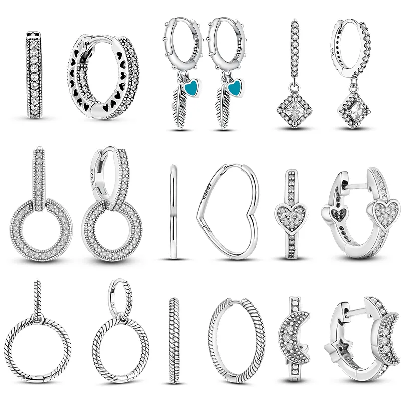 Hot Sell 925 Sterling Silver Heart Earrings Fit Original Charms Hoop Earrings For Women girls Stud Earring Fine Jewelry Gifts