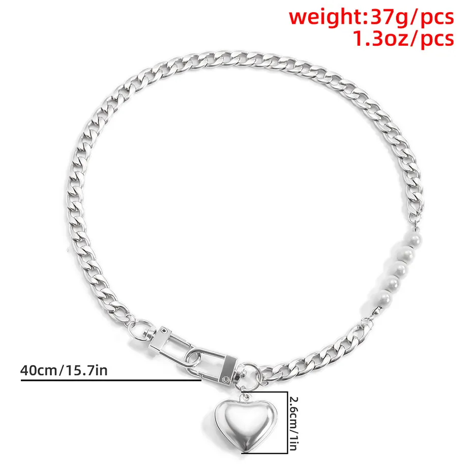 Salircon Punk Stainless Steel Heart Pendant Necklace for Women Kpop Steel Ball Lock Key Chain Necklace Gothic Jewelry Gift 2022