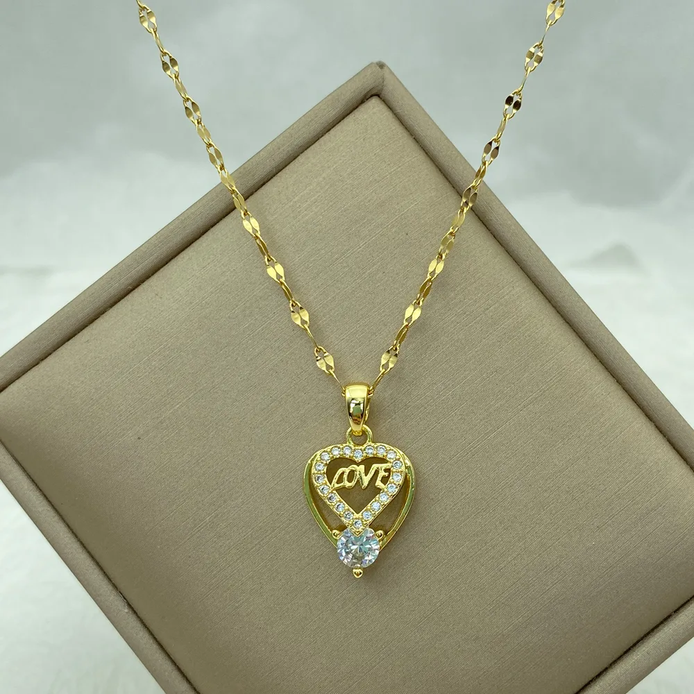 Gold Color Necklace for Women Zircon Jewelry Pendant Necklace Stainles Steel Mermaid Heart Butterfly Stainless Steel Sunflower