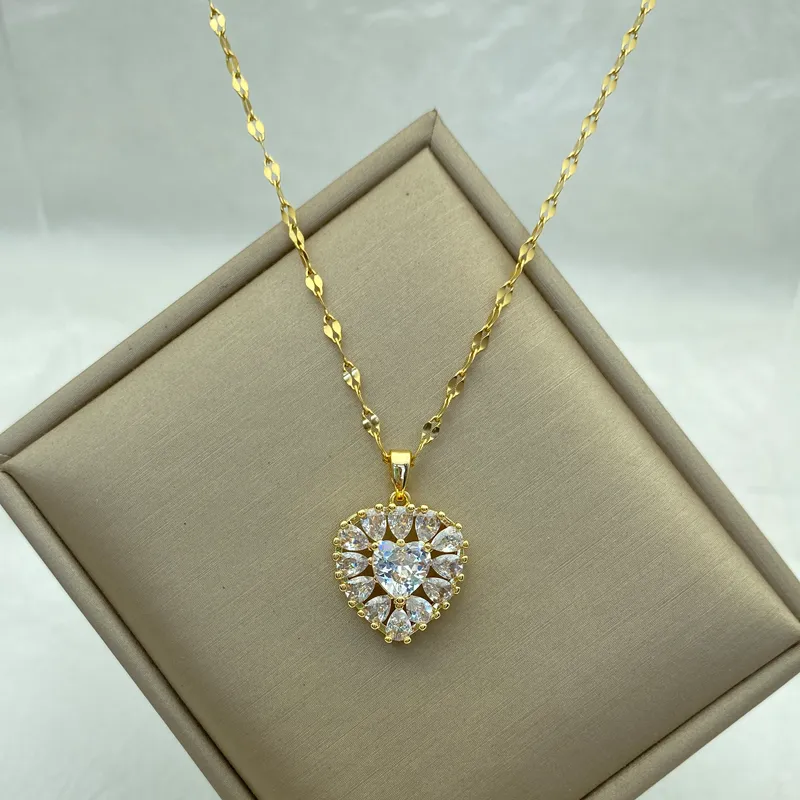 Gold Color Necklace for Women Zircon Jewelry Pendant Necklace Stainles Steel Mermaid Heart Butterfly Stainless Steel Sunflower