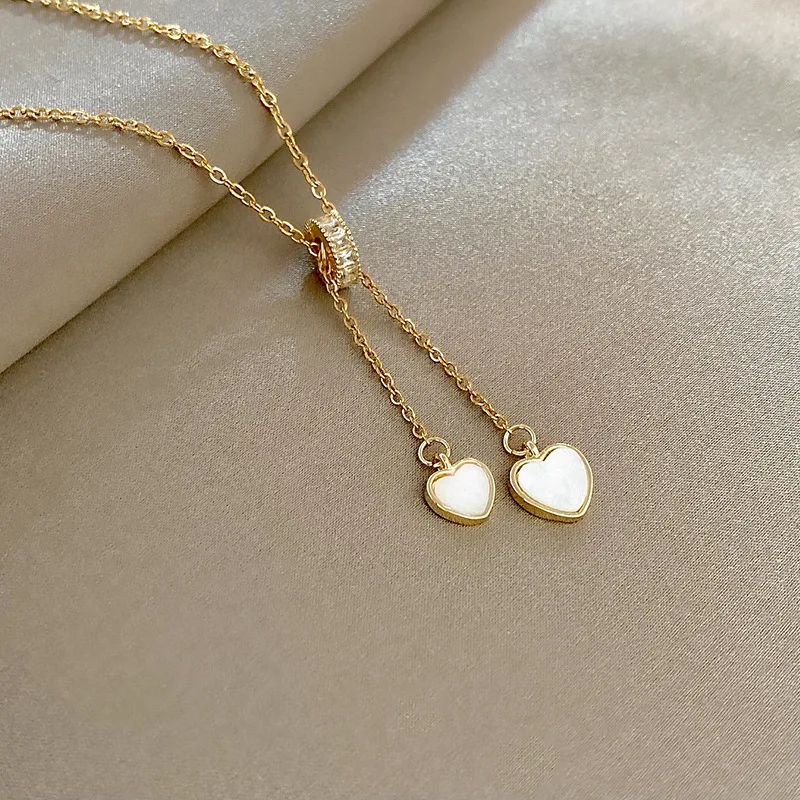 MEYRROYU Classic Gold Color Stainless Steel Necklace For Women Jewelry Imitated Pearl Beads Heart Pendant Necklace Birthday Gift