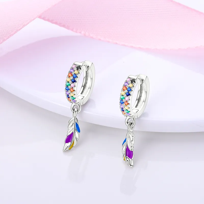 925 Silver Hoop Earrings For Women Sparkling Pave CZ U Shape Star Moon Feather Luxury Fine Engagement Wedding Earring