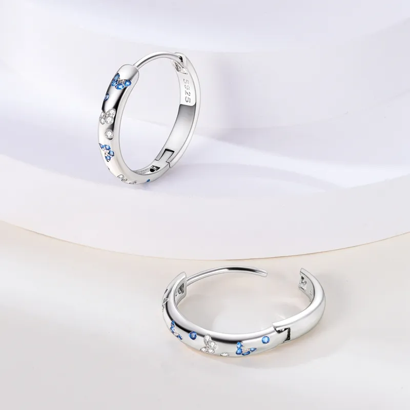 925 Silver Hoop Earrings For Women Sparkling Pave CZ U Shape Star Moon Feather Luxury Fine Engagement Wedding Earring