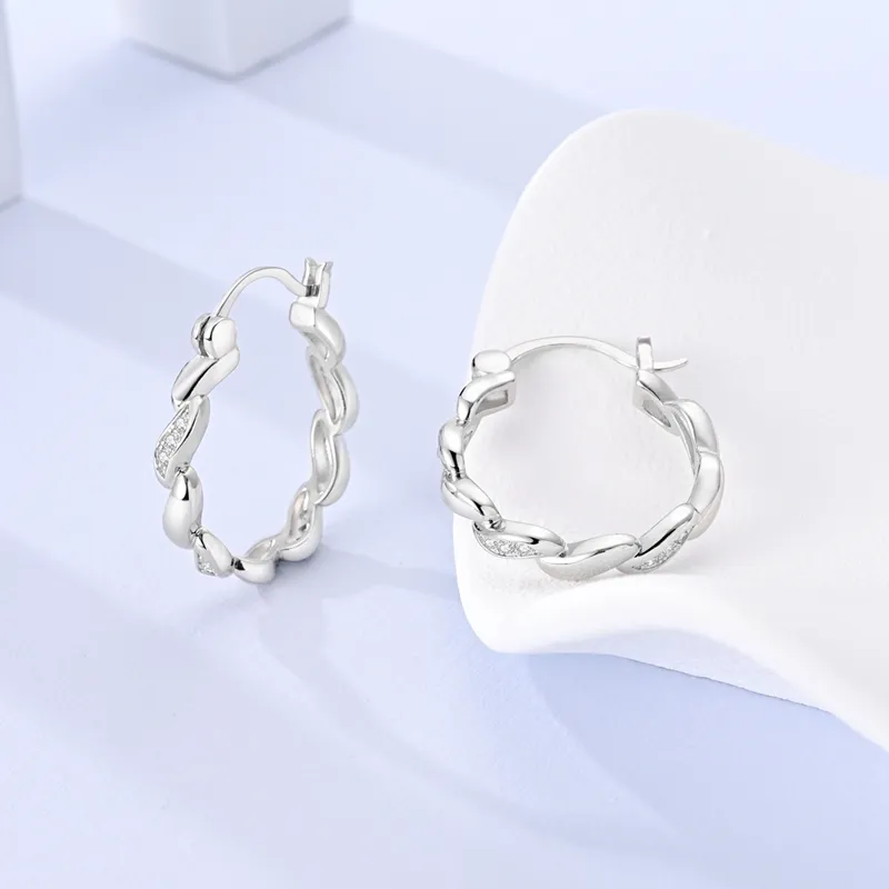 925 Silver Hoop Earrings For Women Sparkling Pave CZ U Shape Star Moon Feather Luxury Fine Engagement Wedding Earring