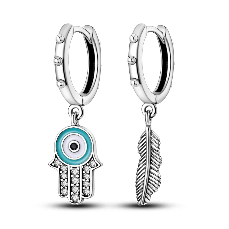 925 Silver Hoop Earrings For Women Sparkling Pave CZ U Shape Star Moon Feather Luxury Fine Engagement Wedding Earring