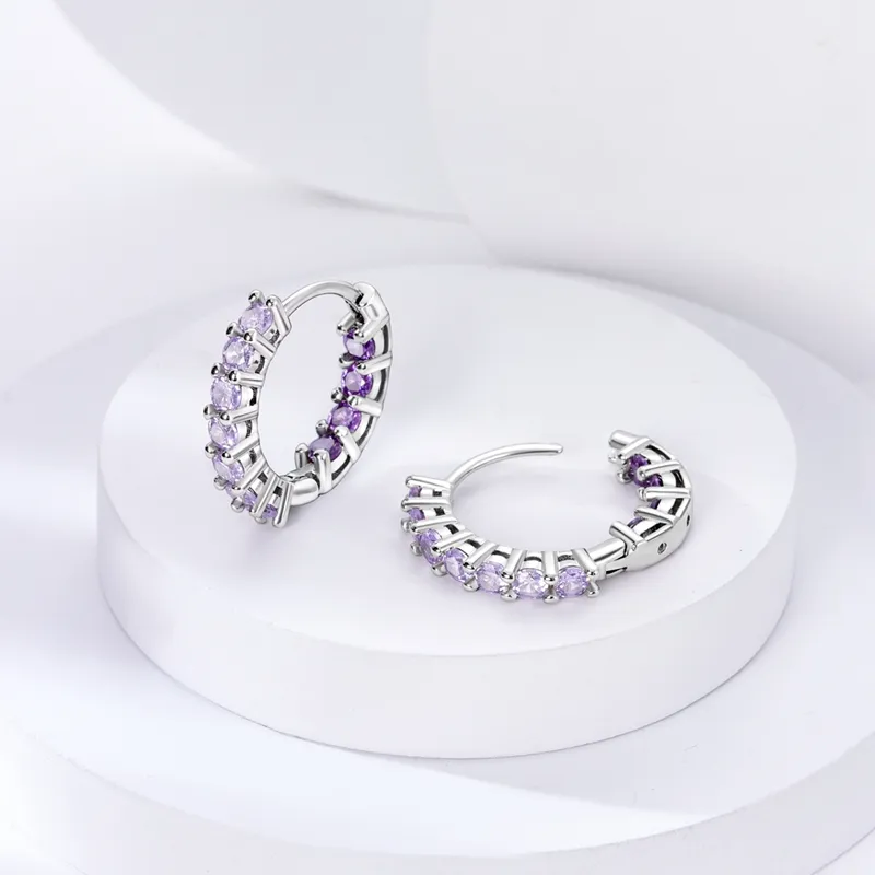 925 Silver Hoop Earrings For Women Sparkling Pave CZ U Shape Star Moon Feather Luxury Fine Engagement Wedding Earring