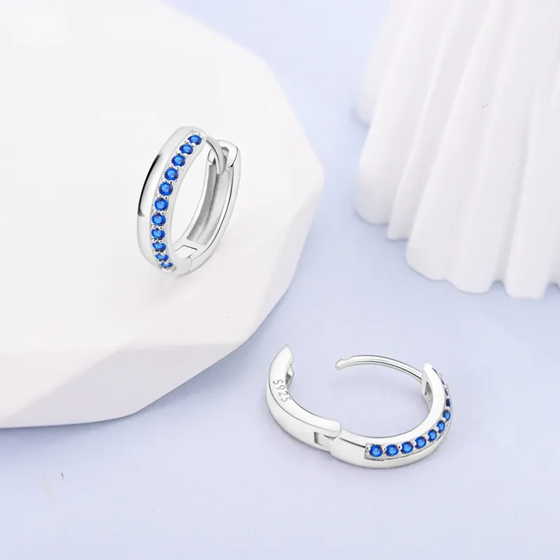 925 Silver Hoop Earrings For Women Sparkling Pave CZ U Shape Star Moon Feather Luxury Fine Engagement Wedding Earring