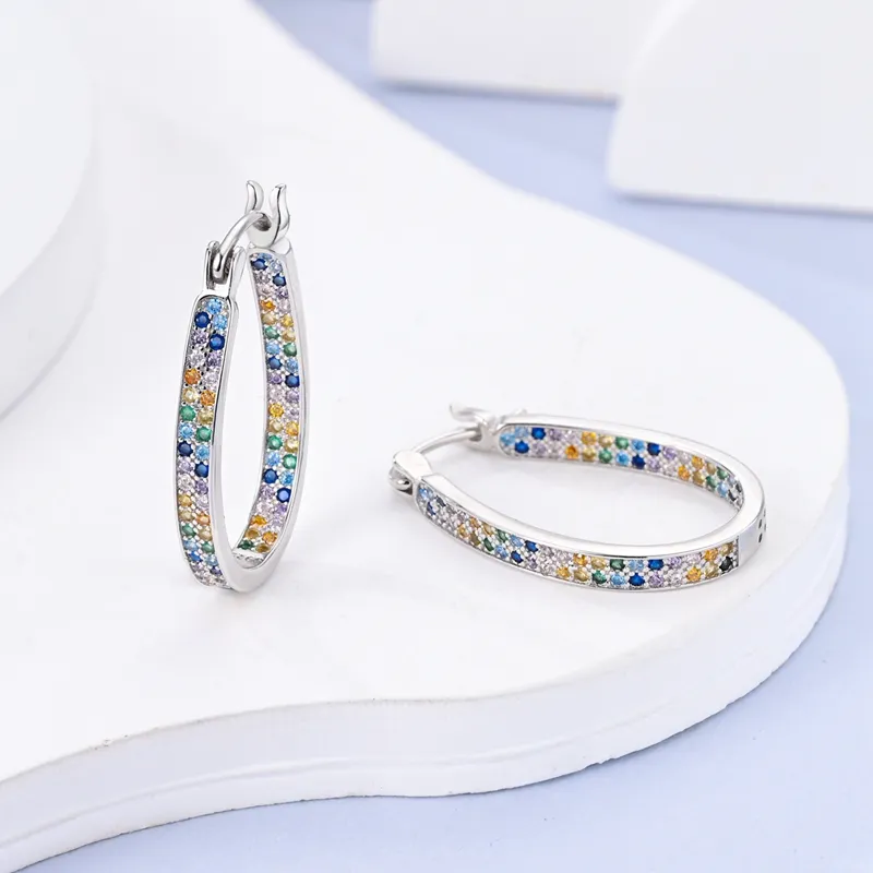 925 Silver Hoop Earrings For Women Sparkling Pave CZ U Shape Star Moon Feather Luxury Fine Engagement Wedding Earring