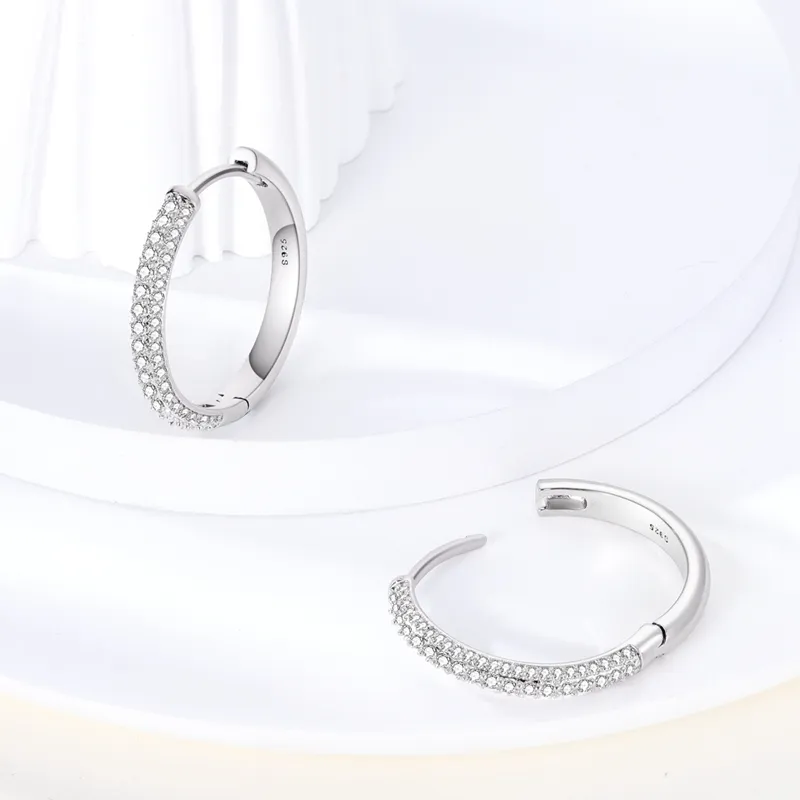 925 Silver Hoop Earrings For Women Sparkling Pave CZ U Shape Star Moon Feather Luxury Fine Engagement Wedding Earring