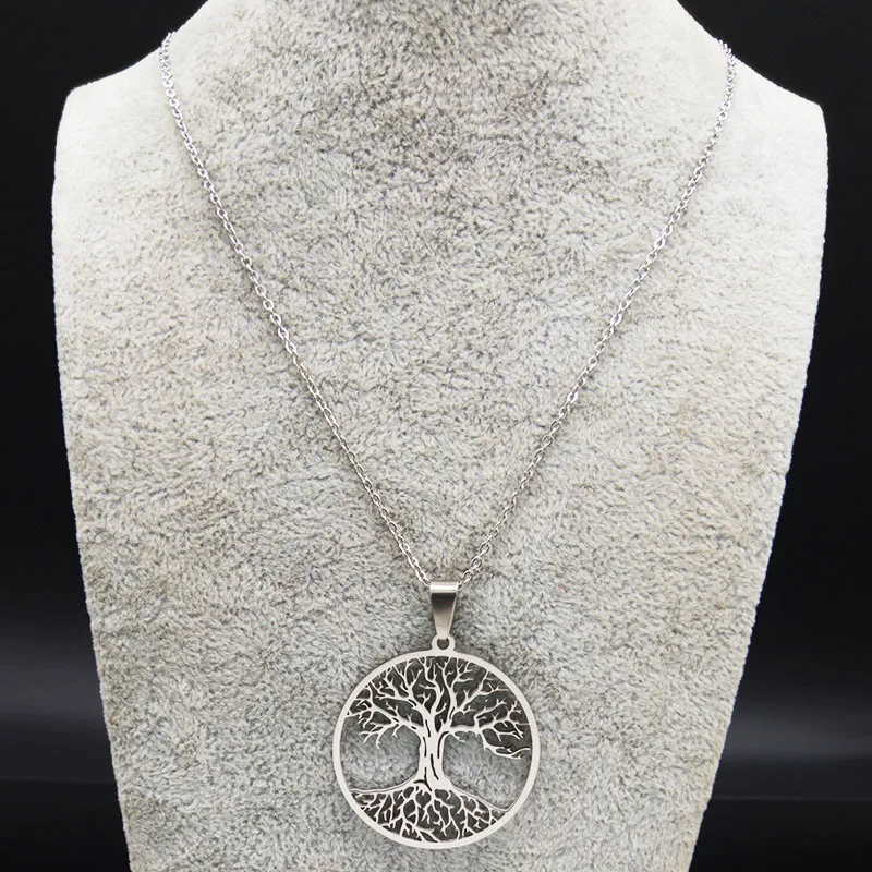 Aesthetic Tree of Life Chain Necklace for Women Men Stainless Steel Silver Color Amulet Gift Jewelry arbol de la vida N42S01