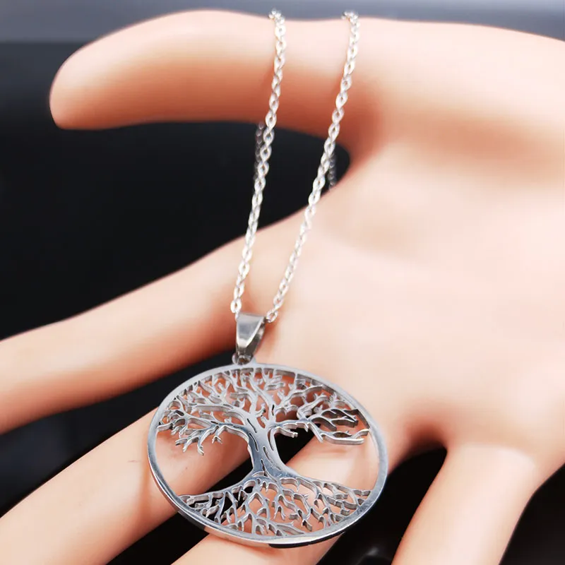 Aesthetic Tree of Life Chain Necklace for Women Men Stainless Steel Silver Color Amulet Gift Jewelry arbol de la vida N42S01