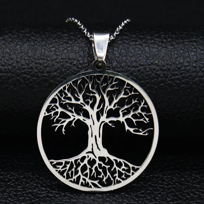 Aesthetic Tree of Life Chain Necklace for Women Men Stainless Steel Silver Color Amulet Gift Jewelry arbol de la vida N42S01