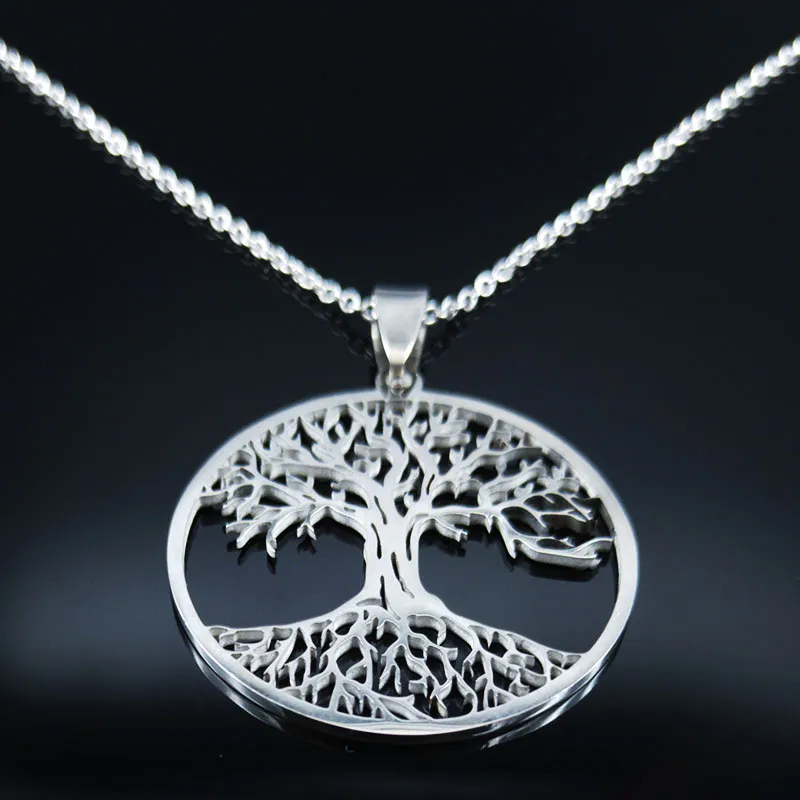 Aesthetic Tree of Life Chain Necklace for Women Men Stainless Steel Silver Color Amulet Gift Jewelry arbol de la vida N42S01