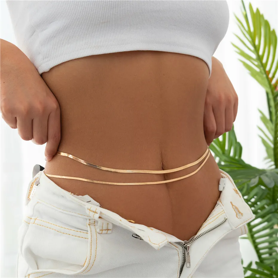 Ingemark Sexy Flat Snake Chain Waist Belly Belt for Women Summer Beach Bikinis Simple Body Chain Festival Jewelry Accessories