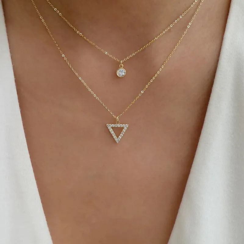 YWZIXLN Trend Elegant Jewelry Crystal Triangle Pendant Necklace Golden Color Unquie Women Fashion Necklace Wholesale N0310