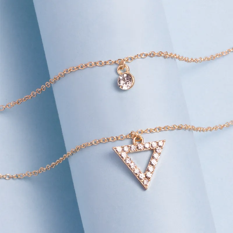 YWZIXLN Trend Elegant Jewelry Crystal Triangle Pendant Necklace Golden Color Unquie Women Fashion Necklace Wholesale N0310