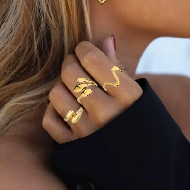 48 Style Women Stainless Steel Rings Gold Color Hollow Out Geometric Open Ring for Female Girl Finger Jewelry Gift Free Shipping