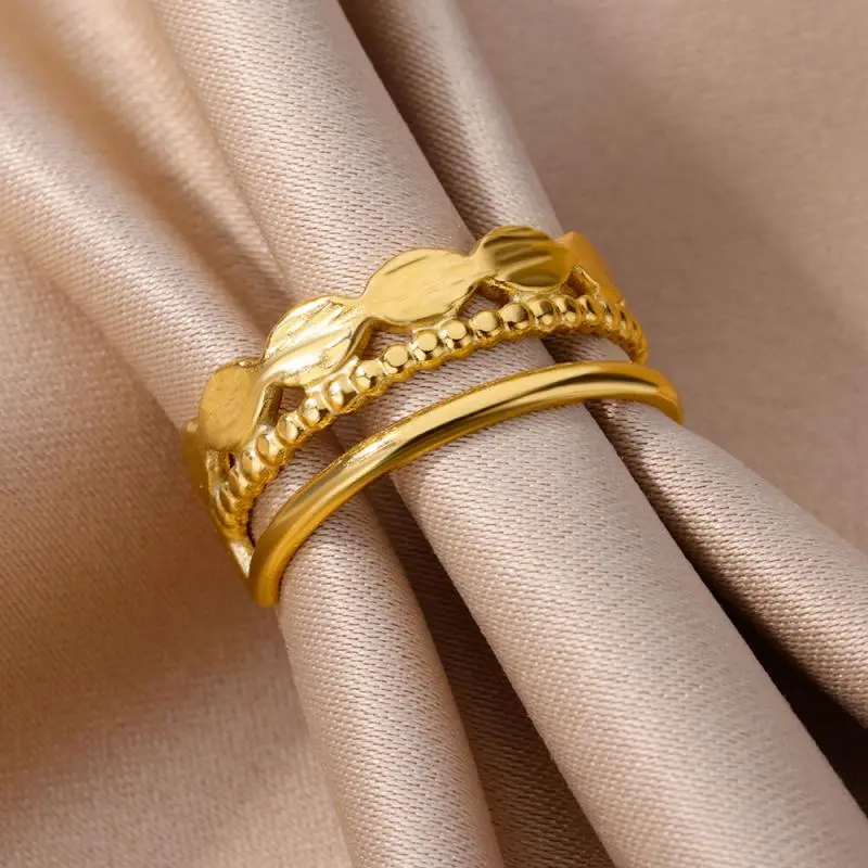 48 Style Women Stainless Steel Rings Gold Color Hollow Out Geometric Open Ring for Female Girl Finger Jewelry Gift Free Shipping