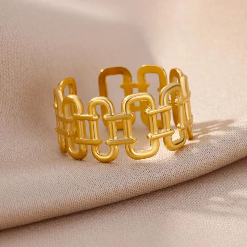 48 Style Women Stainless Steel Rings Gold Color Hollow Out Geometric Open Ring for Female Girl Finger Jewelry Gift Free Shipping