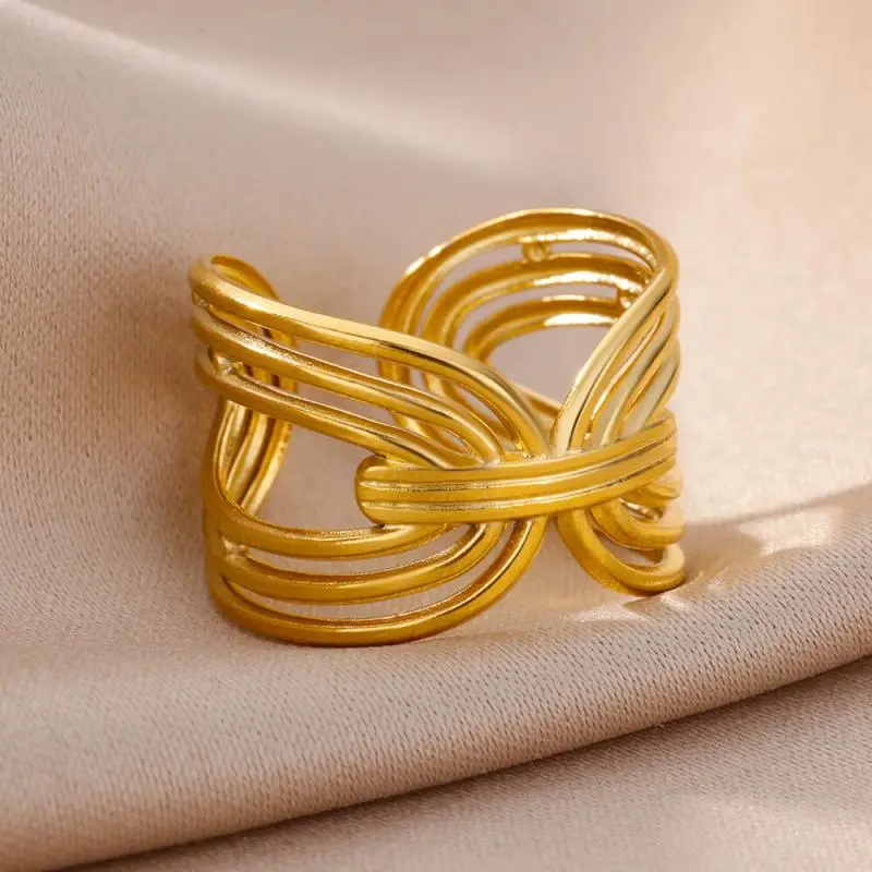 48 Style Women Stainless Steel Rings Gold Color Hollow Out Geometric Open Ring for Female Girl Finger Jewelry Gift Free Shipping