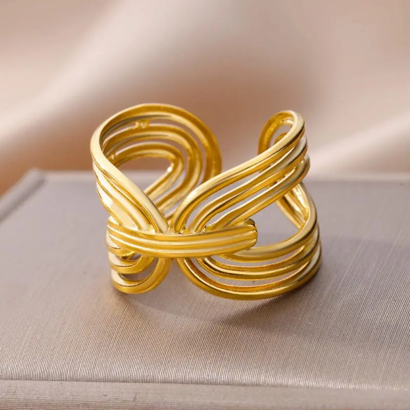 48 Style Women Stainless Steel Rings Gold Color Hollow Out Geometric Open Ring for Female Girl Finger Jewelry Gift Free Shipping