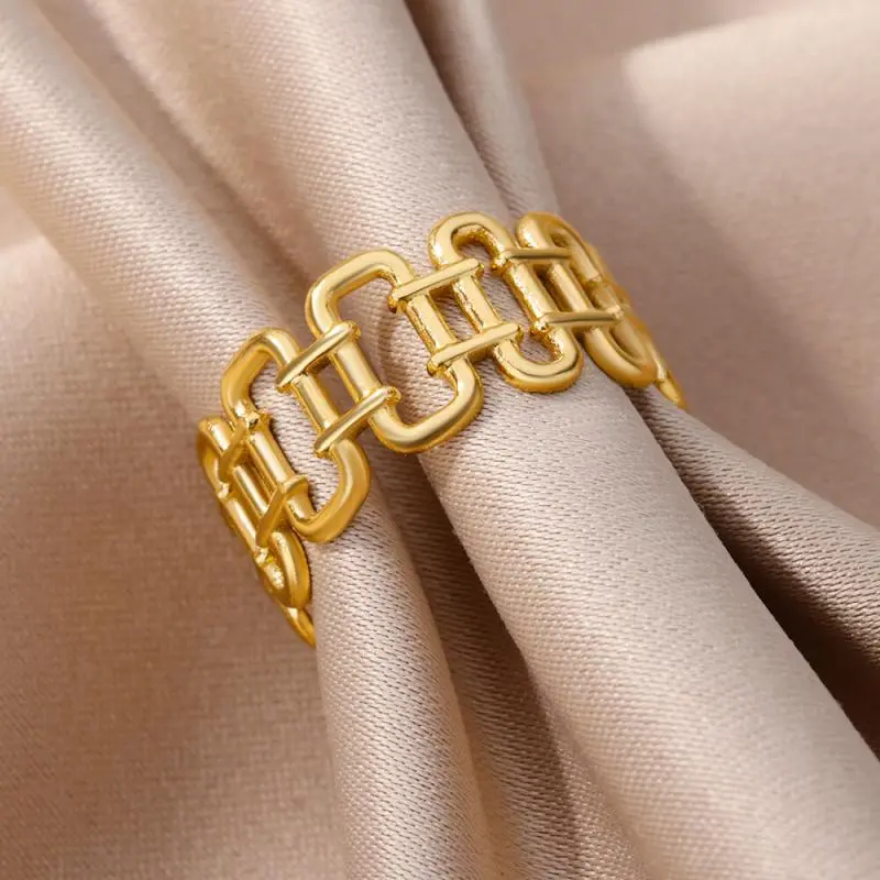 48 Style Women Stainless Steel Rings Gold Color Hollow Out Geometric Open Ring for Female Girl Finger Jewelry Gift Free Shipping