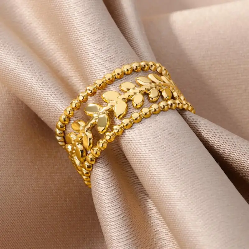 48 Style Women Stainless Steel Rings Gold Color Hollow Out Geometric Open Ring for Female Girl Finger Jewelry Gift Free Shipping